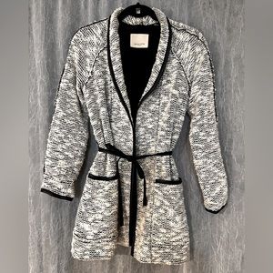 Rebecca Taylor Tweed Leather Trim Cardigan